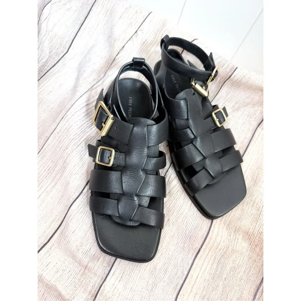 NIB Free People Hooked Fisherman Sandals Black Size 7‎ New - Picture 6 of 10